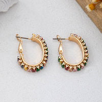 Multicolor Baguette Crystal Hoop Earrings-Gold