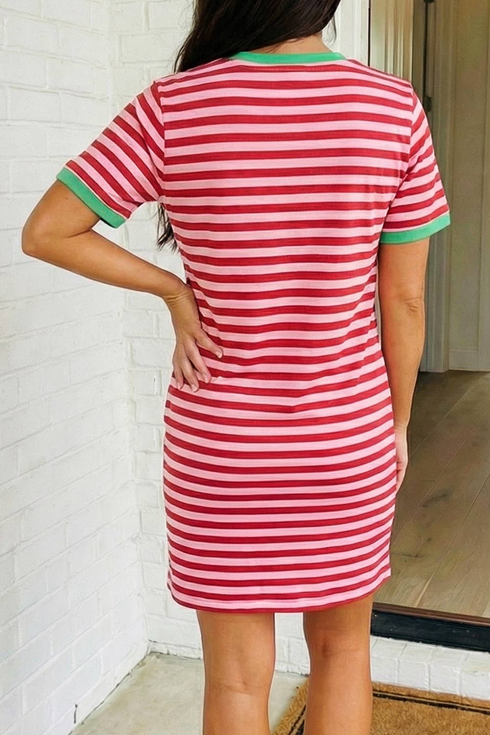 Striped Tie Pocket Mini Dress-Sky Blue Stripe