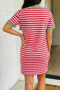 Striped Tie Pocket Mini Dress-Sky Blue Stripe