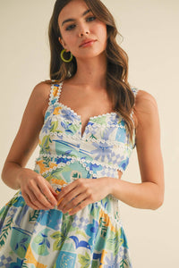 Coastal Strolls Cut Out Dress-Blue