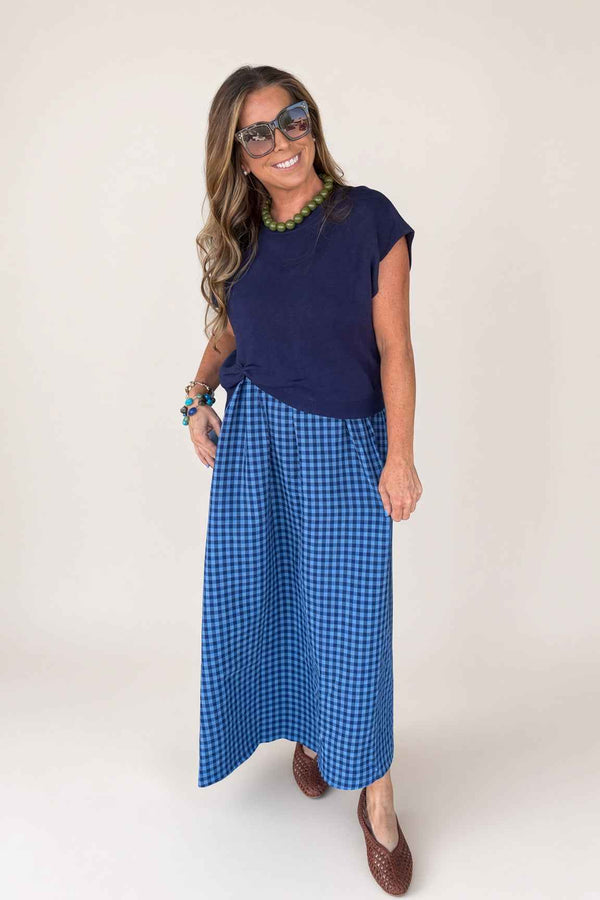It's Gingham Time Layered Maxi Dress-Navy
