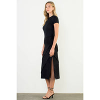 THML - Suede Wrap Detail Midi Skirt-Black