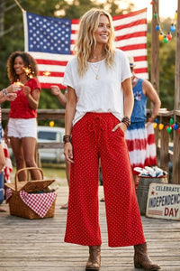 Relaxed Polka Dot Wide Leg Pants-Red/White