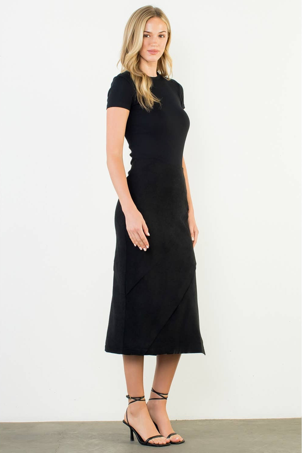 THML - Suede Wrap Detail Midi Skirt-Black