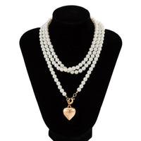 Multi Wrap Pearl Beaded Heart Charm Necklace - Gold