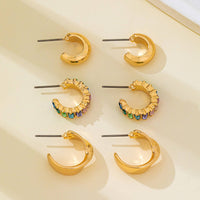 Multi Colored Baguette Twisted Hoop Trio Earring-Gold