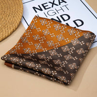Geometric Tile Motif Color-Block Silky Scarf-Brown
