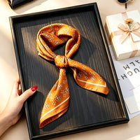 Geometric Tile Motif Color-Block Silky Scarf-Brown