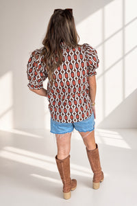Stroll The Heights Geometric Print Top-Brown