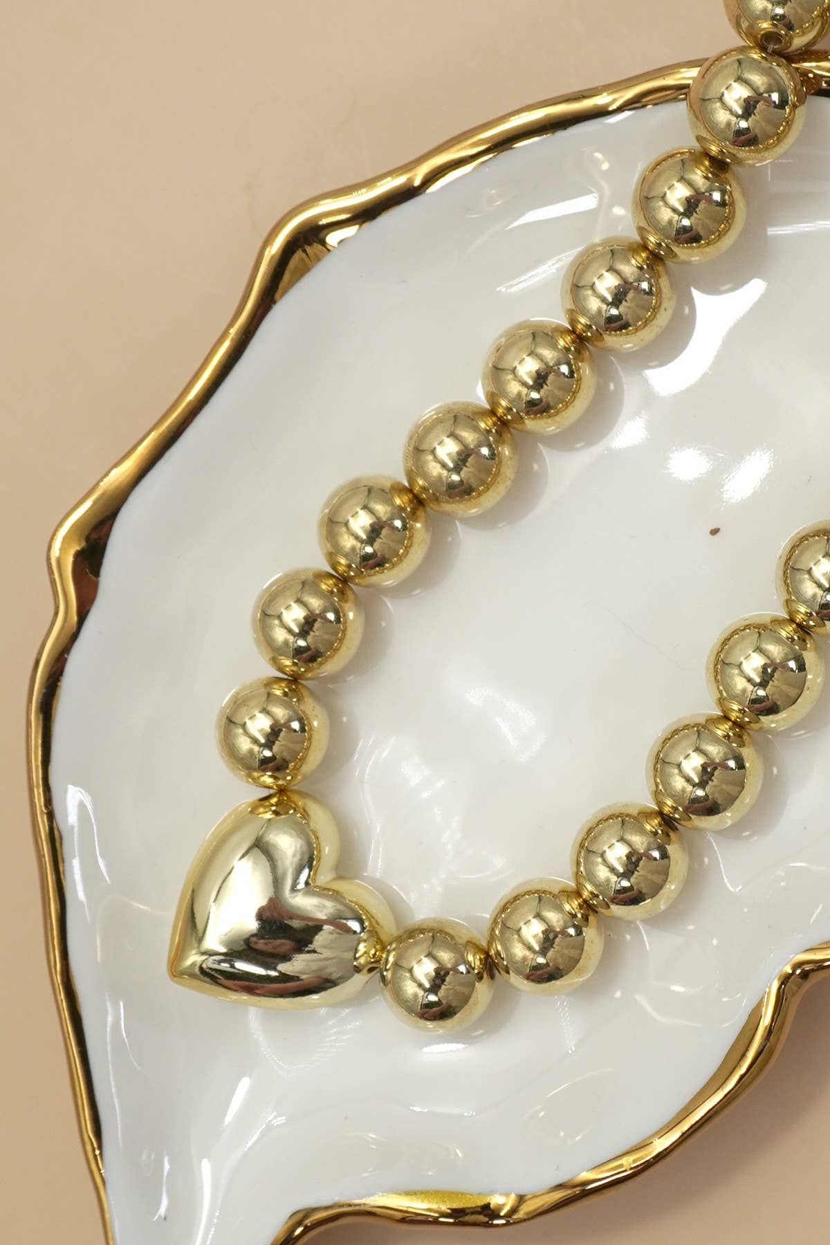 Puffy Heart Ball Chain Necklace - Gold
