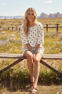 Polka Dot Scuba Top and Shorts Set-Cream/Black