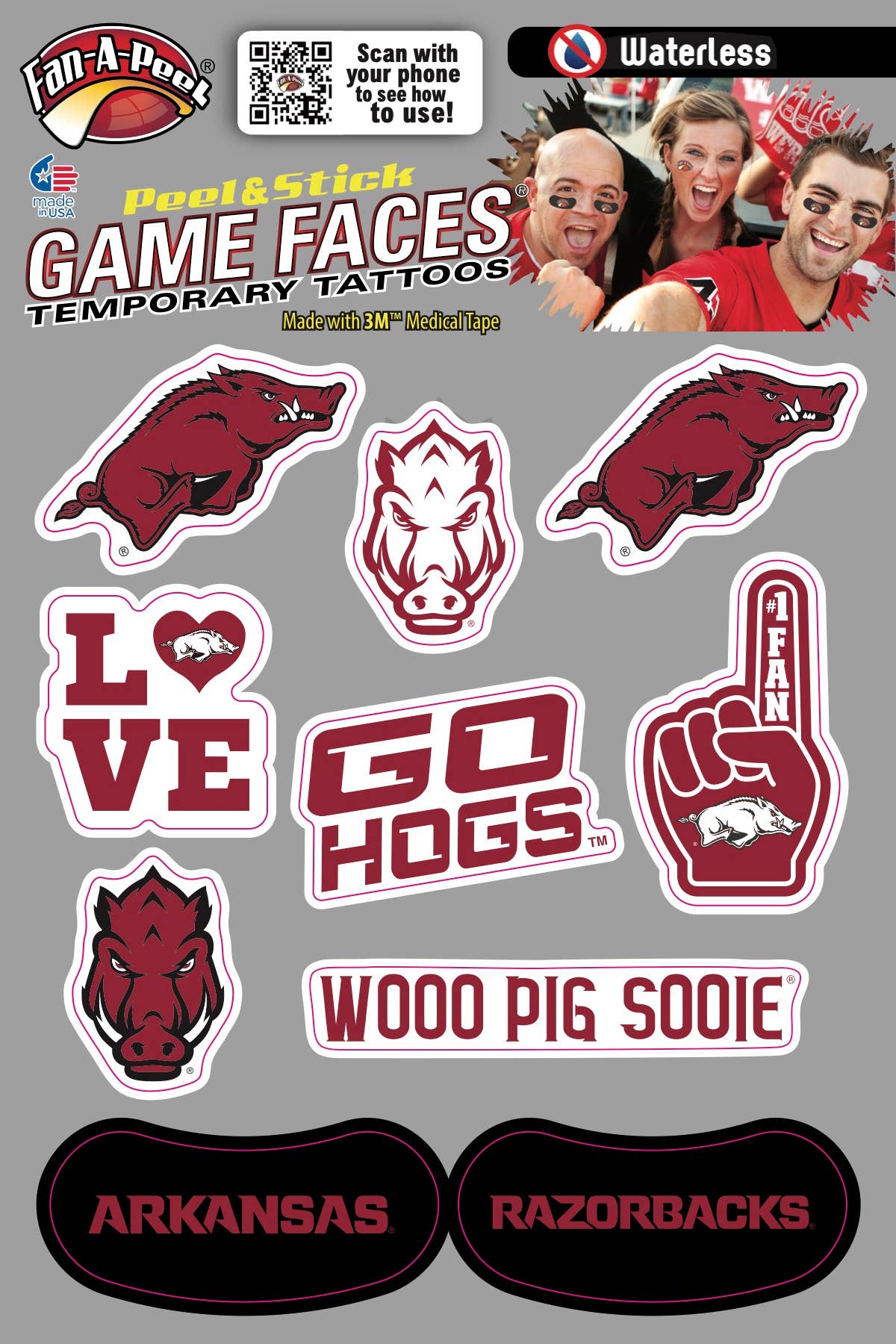 Fanapeel / Gamefaces - Arkansas Game Faces® Temporary Tattoos