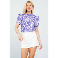 THML - Short Sleeve Poplin Print Top-Purple