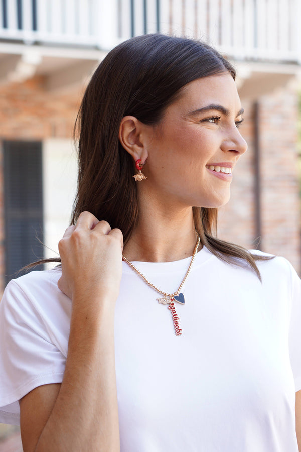 Canvas Style - Arkansas Razorbacks Ball Bead Charm Necklace in Shiny Gold