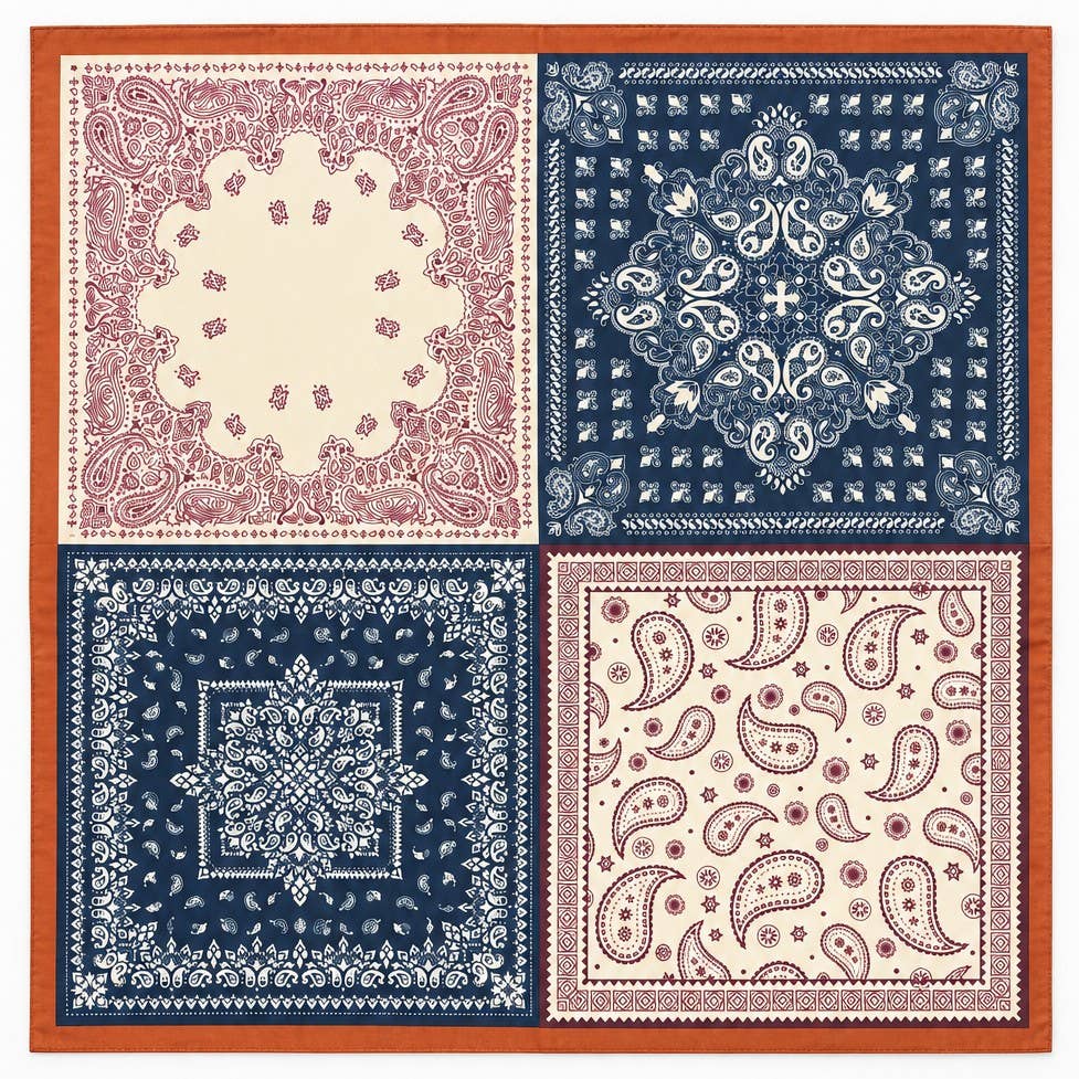 Patchwork Paisley Bandana Printed Square Scarf-Brown