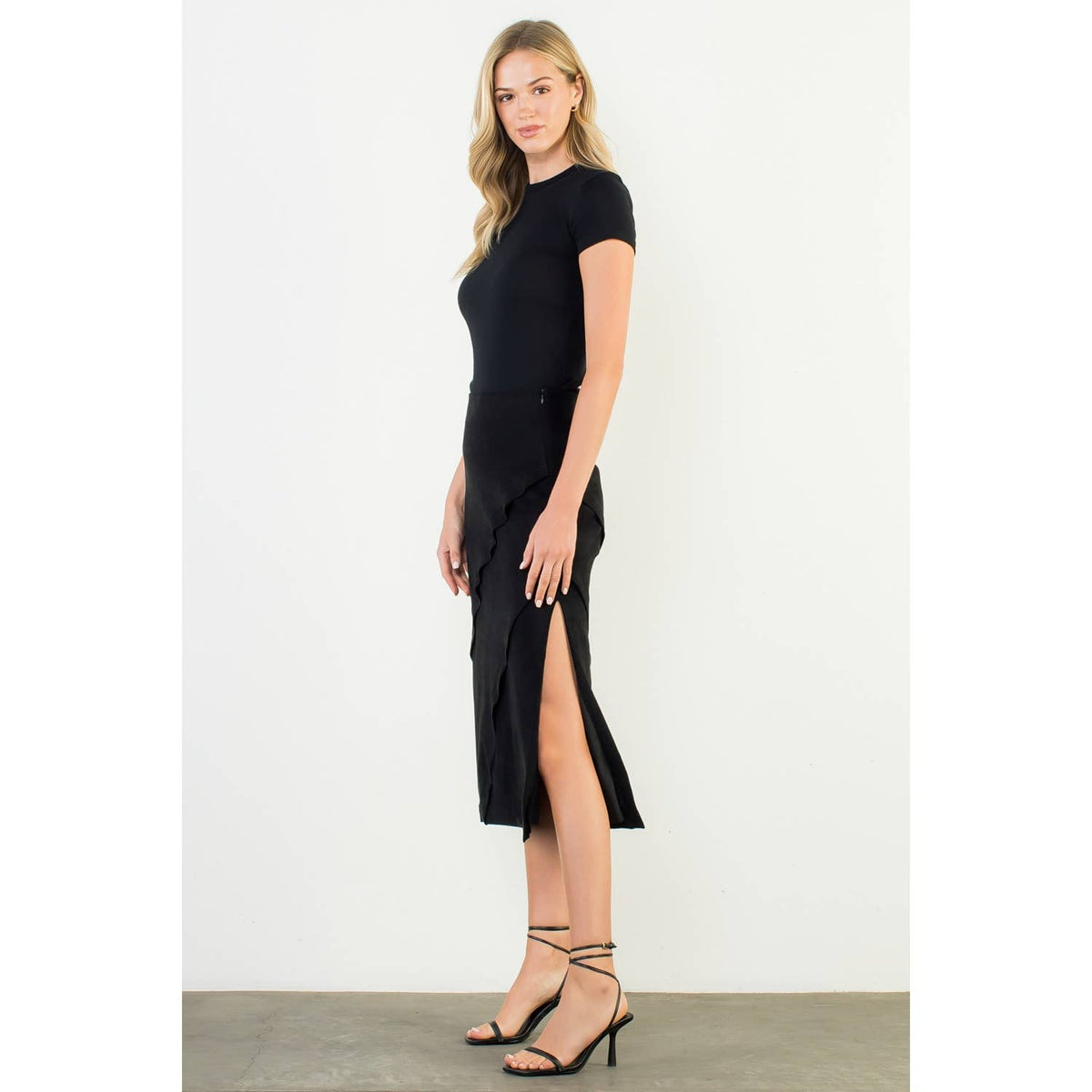THML - Suede Wrap Detail Midi Skirt-Black