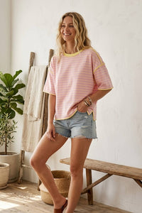 Striped Relaxed Fit Knit Tee-Mint/Blue