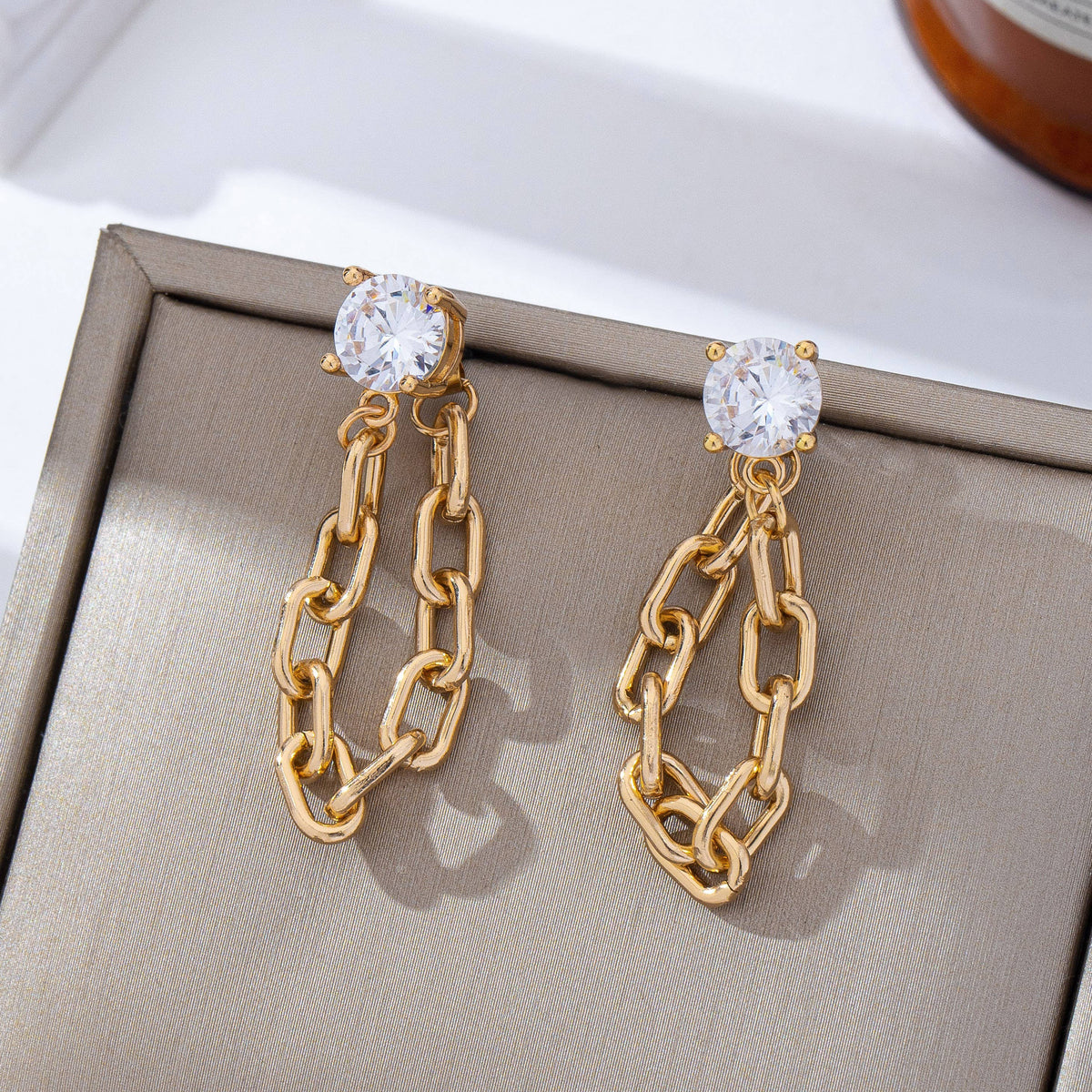Crystal Stud Hoop and Drop Link Earrings-Gold