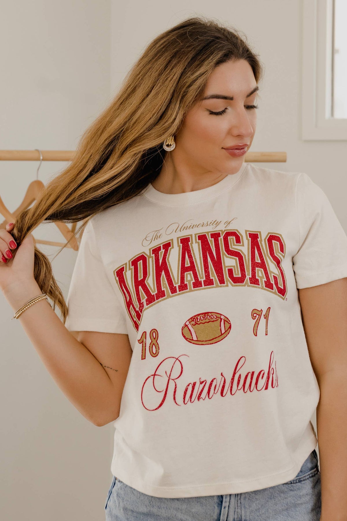 Dixie Razorback SALE-LivyLu - Arkansas Razorbacks Wave Arch Ellie Perfect Tee - Off Wh ...