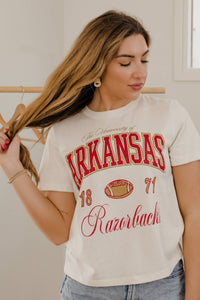LivyLu - Arkansas Razorbacks Wave Arch Ellie Perfect Tee - Off White