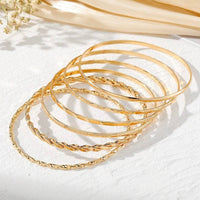 Gold Layered Bangle Set - Mixed Texture Stack