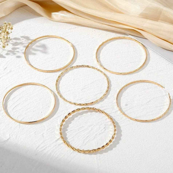 Gold Layered Bangle Set - Mixed Texture Stack