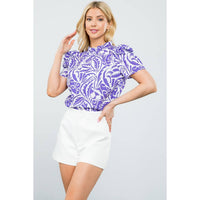 THML - Short Sleeve Poplin Print Top-Purple