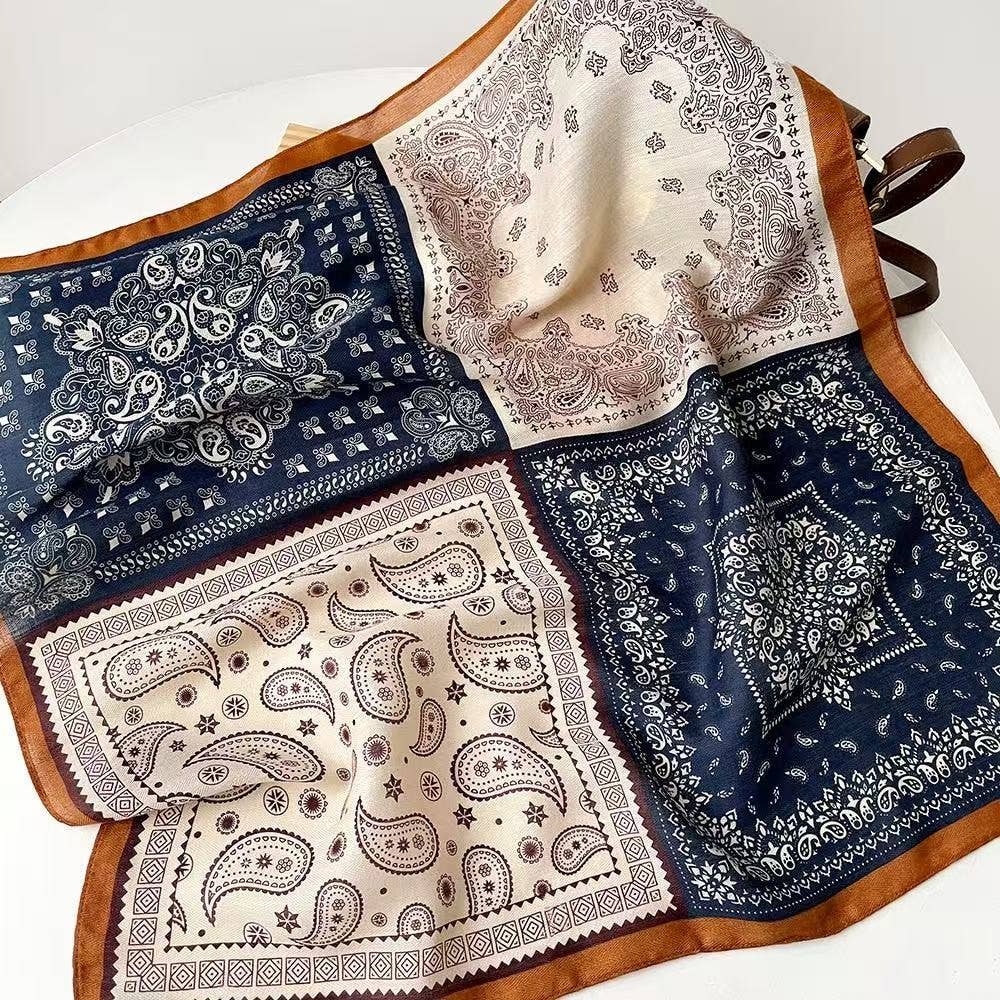 Patchwork Paisley Bandana Printed Square Scarf-Brown