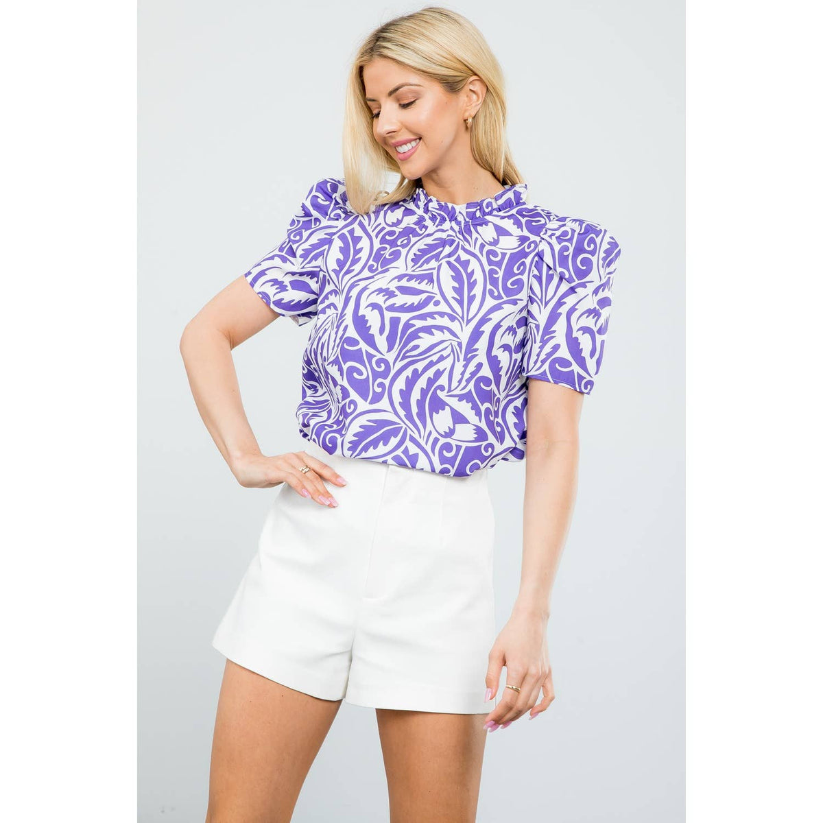 THML - Short Sleeve Poplin Print Top-Purple