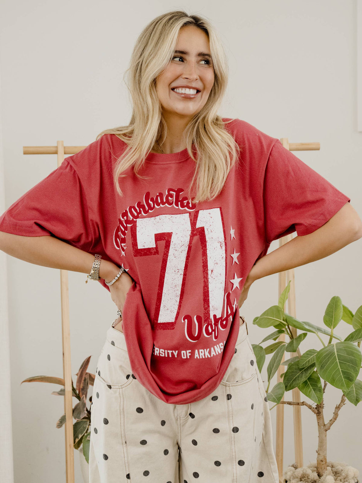LivyLu - Arkansas Razorbacks Jersey Patch Cardinal Heavyweight Tee
