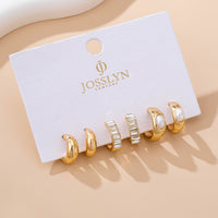 Pearl & Baguette Huggie Hoop Trio Earring Set-Gold
