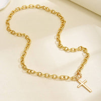 Puffy Cross Chunky Statement Necklace-Gold