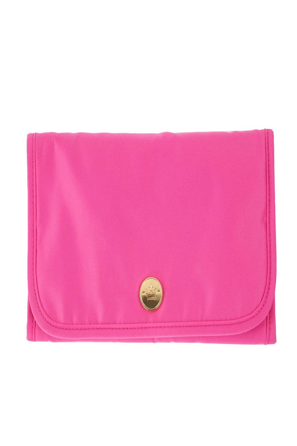 Pink wallet with a gold button on a white background