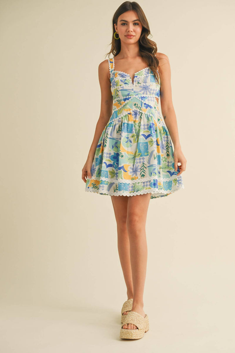 Coastal Strolls Cut Out Dress-Blue