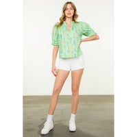 THML - Tennis Racket Print V-Neck Top-Lime