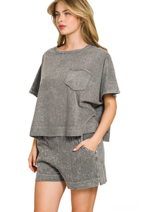 Halo Snow Washed Boxy Top And Shorts Set