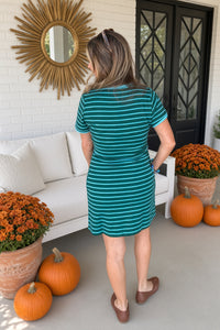Strolling Through Fall Striped Dress-Hunter Green - Simply Dixie Boutique