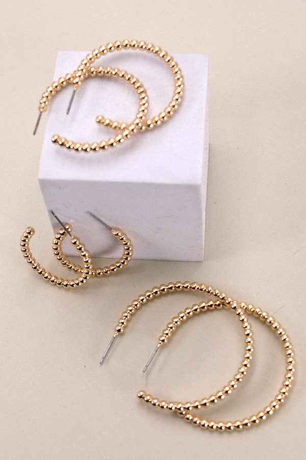 Ball Hoop Earring Trio Set-Gold