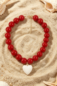 Red Bead with White Heart Necklace