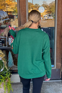 Sequin Christmas Gift Box Embroideries Pullover-Green