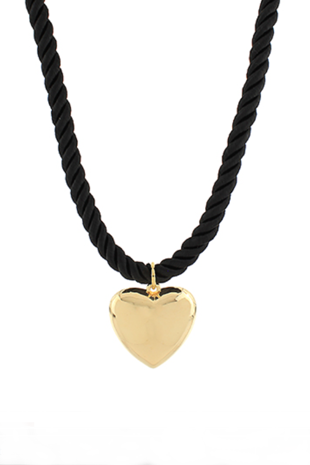 Bold Puffed Heart Cord Necklace-Black