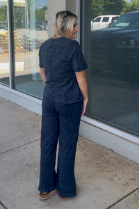Acid Wash Exposed Seam Top and Pants Set