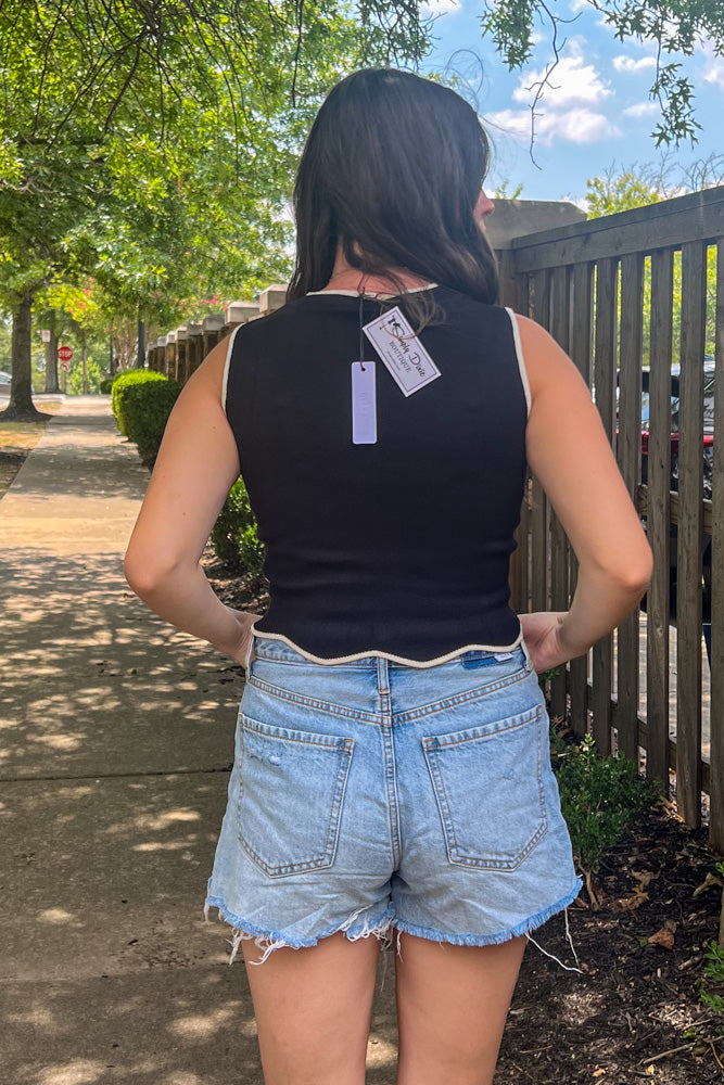 Black Scallop trim Sweater Tank Back