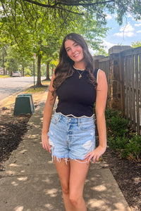 Black Scallop trim Sweater Tank