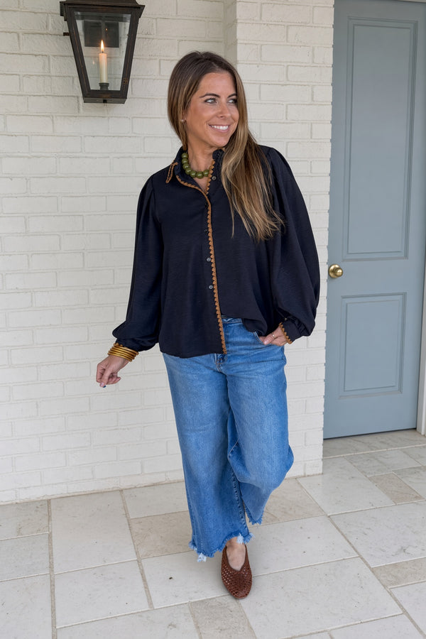 Black Button Down With Contrast Trim