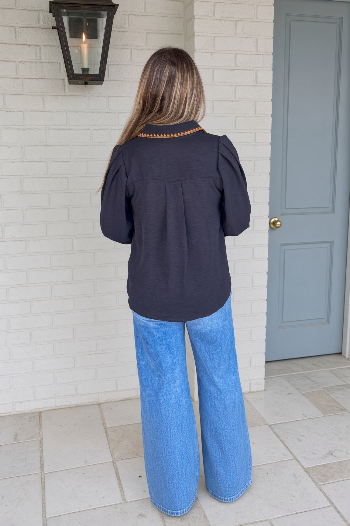 Black Button Down With Contrast Trim back