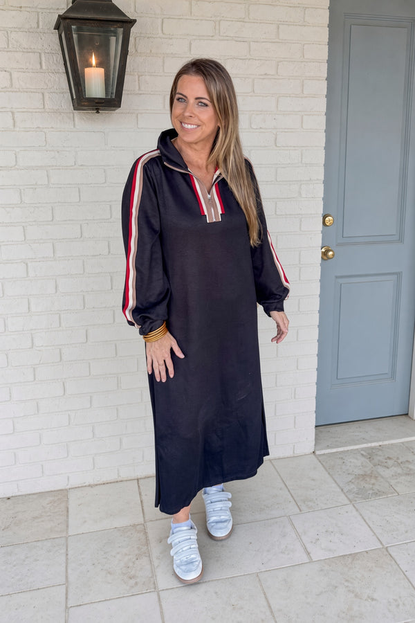 Black Scuba Maxi Dress Contrast Trim