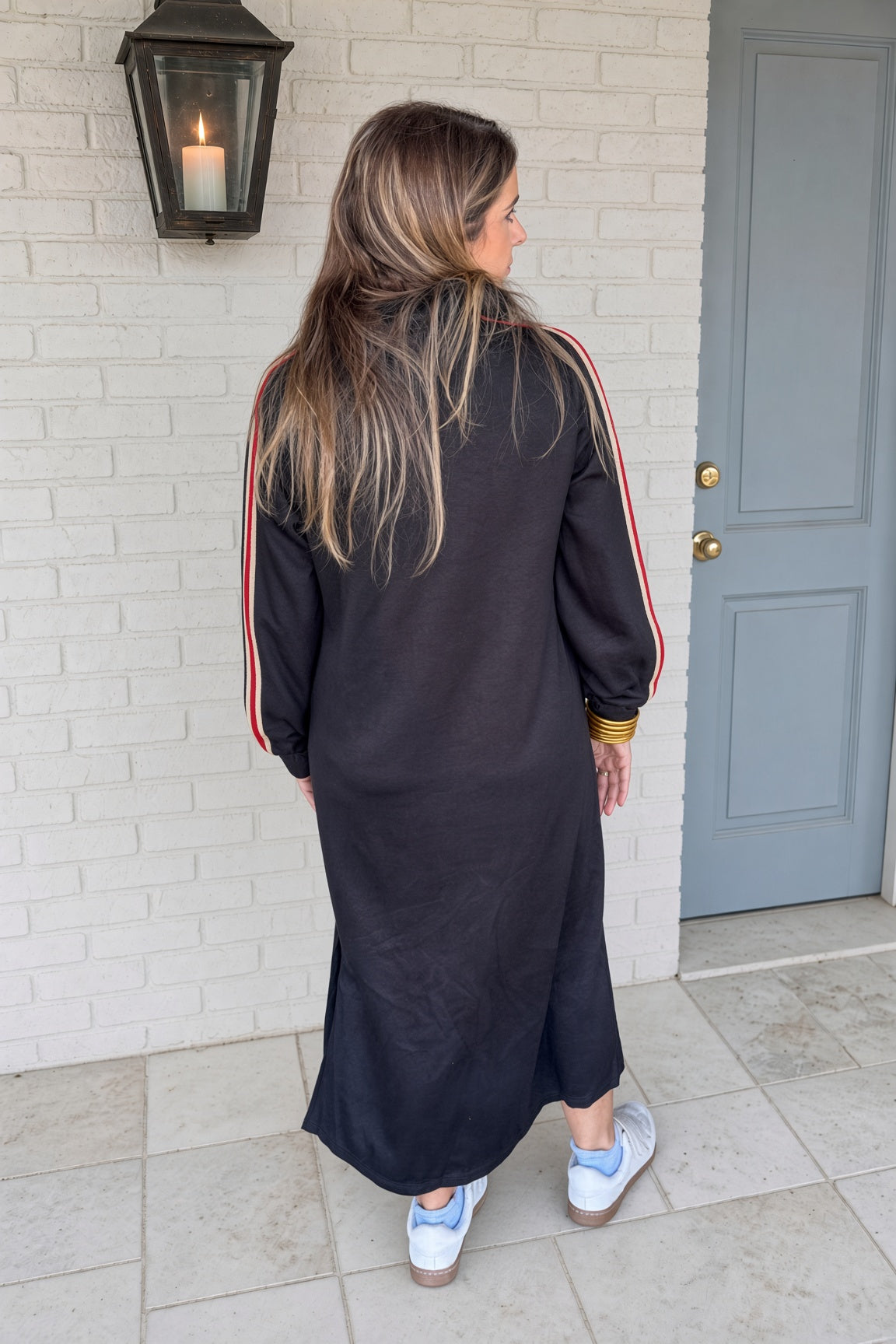 Black Scuba Maxi Dress Contrast Trim Back