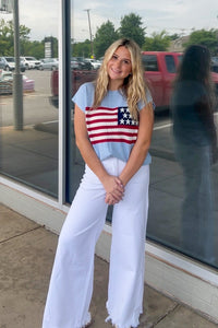 Let Freedom Ring Sleeveless Flag Sweater-Light Blue