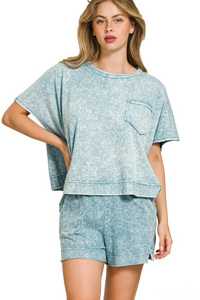 Halo Snow Washed Boxy Top And Shorts Set